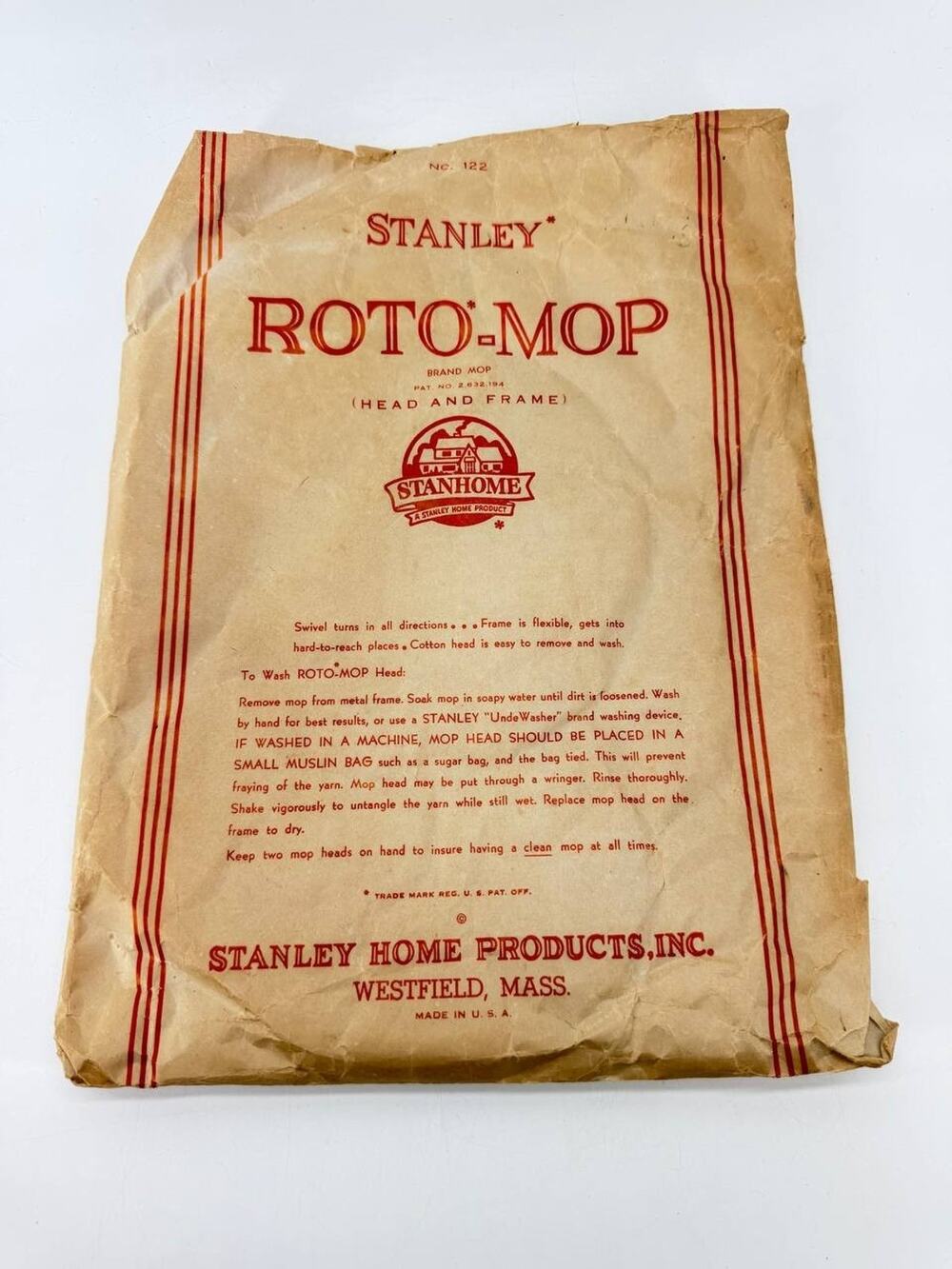 Vintage Stanley Roto-Mop No. 122 Cotton Mop Head Frame NOS Open Package USA